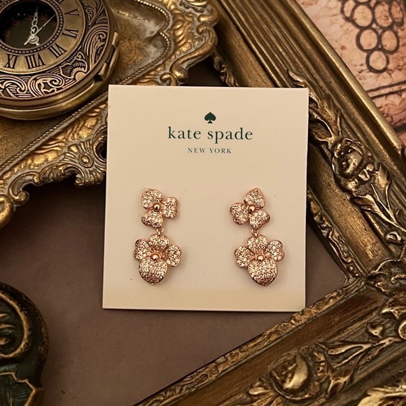 KATE SPADE • Rose Gold Double Dangle Precious Pansy Earrings - Picture 3 of 3